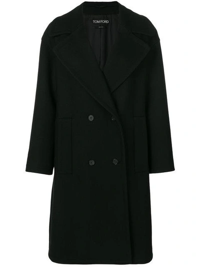 Tom Ford Double Breasted Coat In Black