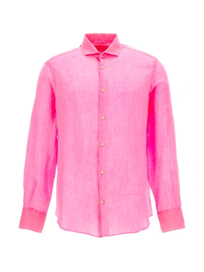 Mc2 Saint Barth Mens Linen Shirt In Flou Pink Watercolor