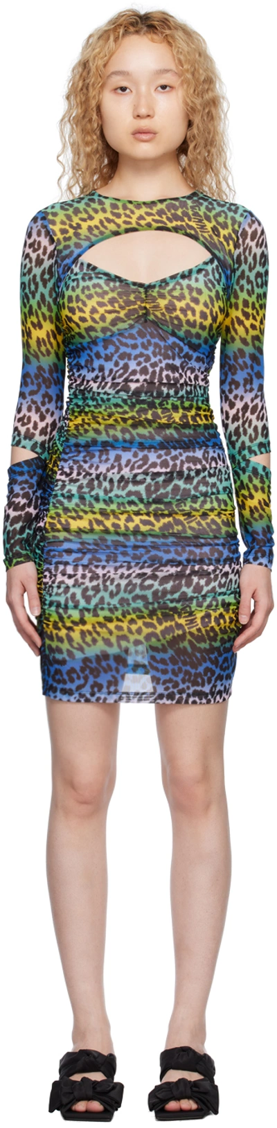 Ganni Stretch Leopard Mini Dress In Multicolour
