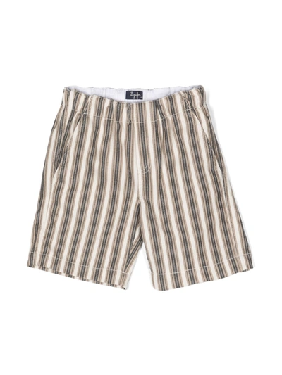 Il Gufo Kids' Beige Striped Cotton Bermuda Shorts In Sand