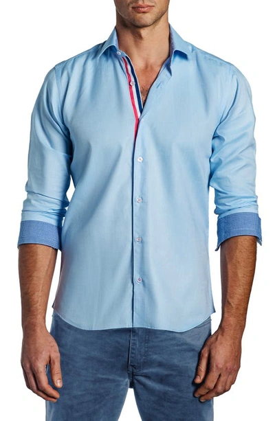 Jared Lang Trim Fit Solid Cotton Dress Shirt In Blue