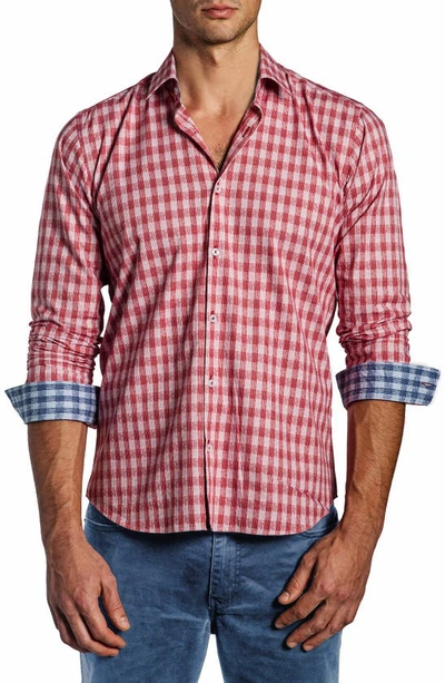 Jared Lang Trim Fit Check Long Sleeve Button-up Cotton Shirt In Red