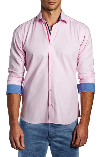 Jared Lang Trim Fit Long Sleeve Button-up Cotton Shirt In Pink