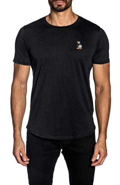 Jared Lang Sock Monkey Embroidered Short Sleeve T-shirt In Black