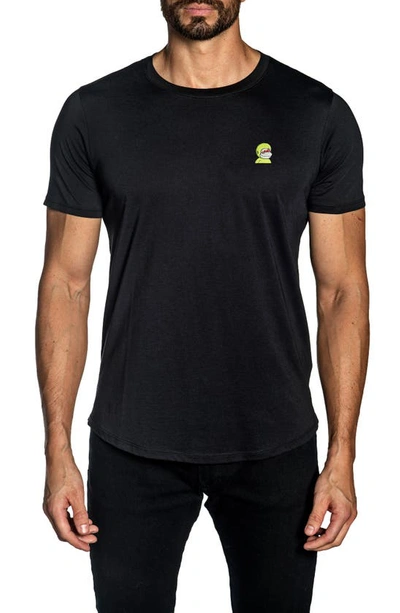 Jared Lang Embroidered Sock Monkey Short Sleeve T-shirt In Black