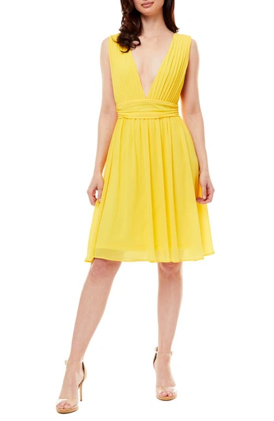 Love By Design Melissa Plunge Neck Chiffon Fit & Flare Dress In Sun Yellow