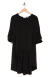 Patrizia Luca V-neck Tiered Sleeve High/low Tunic In Black