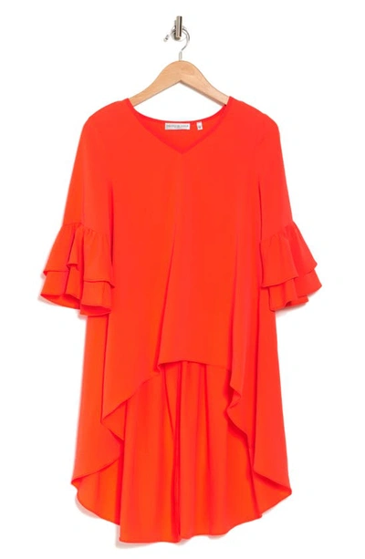 Patrizia Luca V-neck Tiered Sleeve High/low Tunic In Coral