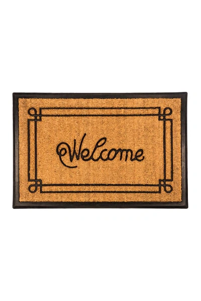 Entryways Welcome With Border Recycled Rubber & Coir Doormat In Natural Coir / Black