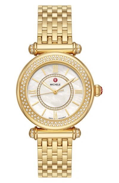 Michele 18k Gold Plated Caber Three-hand Diamond Bracelet Watch, 35mm