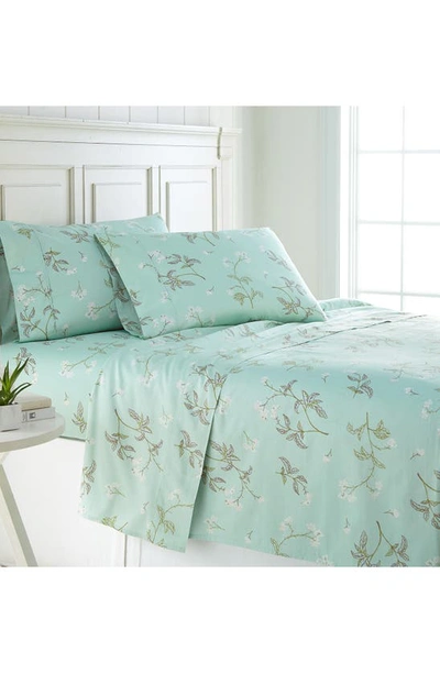 Southshore Fine Linens Myosotis Scorpioides 300 Tc Long Staple Sateen Cotton Sheet Set In Green