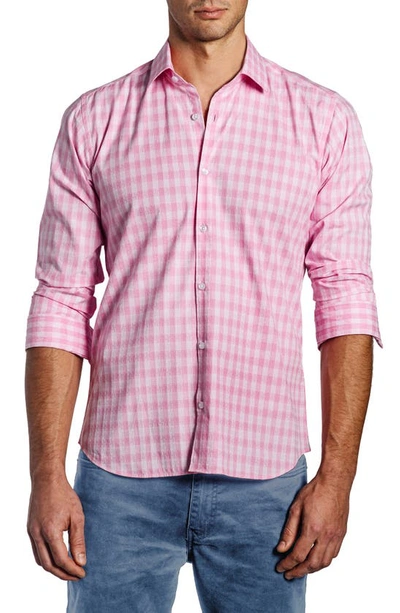Jared Lang Trim Fit Check Cotton Dress Shirt In Pink