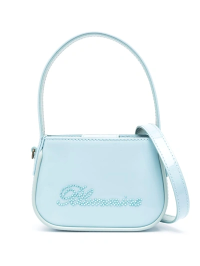 Blumarine Logo Patent Leather Handbag In Blue