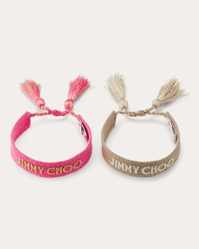 Jimmy Choo Beach Bracelet Set In Natural/fuchsia