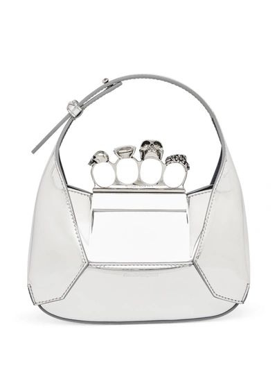 Alexander Mcqueen Metallic Jewelled Hobo Mini Bag In White