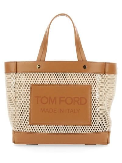 Tom Ford Mesh-panelled Shopping Bag In Camel