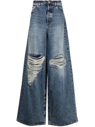 Vetements Distressed Wide-leg Jeans In Blue