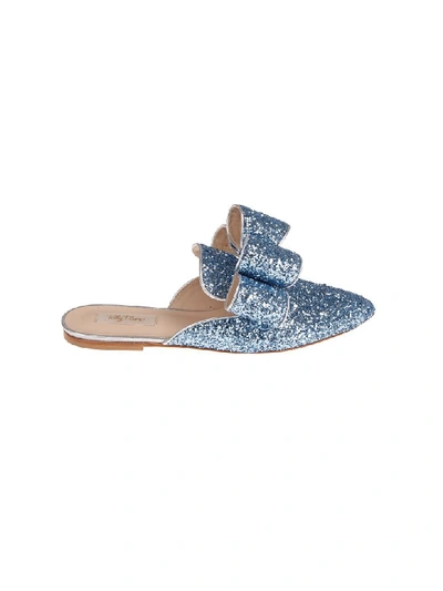 Polly Plume Embellished Crystal Mules In Blue