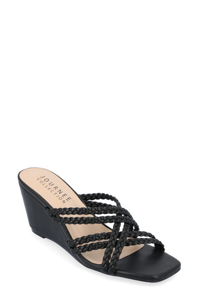 Journee Collection Baylen Braided Strappy Wedge Sandal In Black