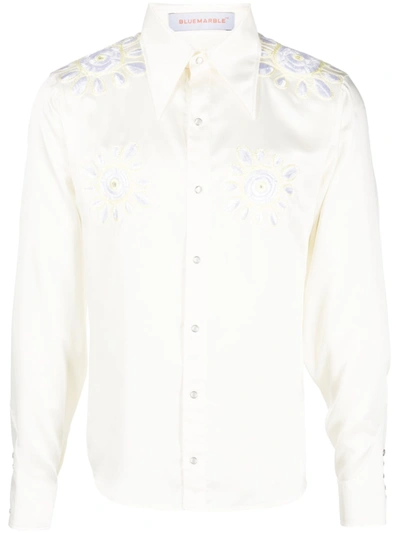 Bluemarble Embroidered Flowers Shirt In White