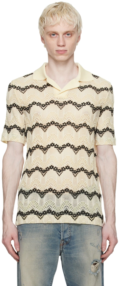 Andersson Bell Geometric Knitted Polo Shirt In Yellow Cream