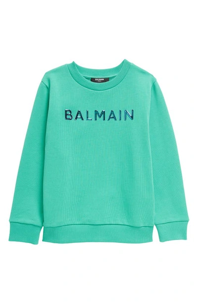 Balmain Kids' Logo-embossed Long-sleeve Cotton Sweatshirt In Green