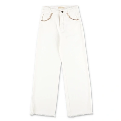 Michael Kors Kids' White Cotton Denim Girl  Trousers In Bianco