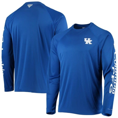 Columbia Royal Kentucky Wildcats Pfg Terminal Tackle Raglan Omni-shade Long Sleeve T-shirt
