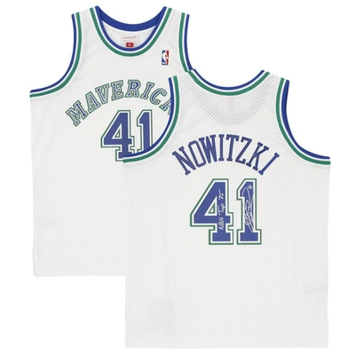 Fanatics Authentic Dirk Nowitzki White Dallas Mavericks Autographed Mitchell & Ness Hardwood Classics 1998-99 Swingman In Blue