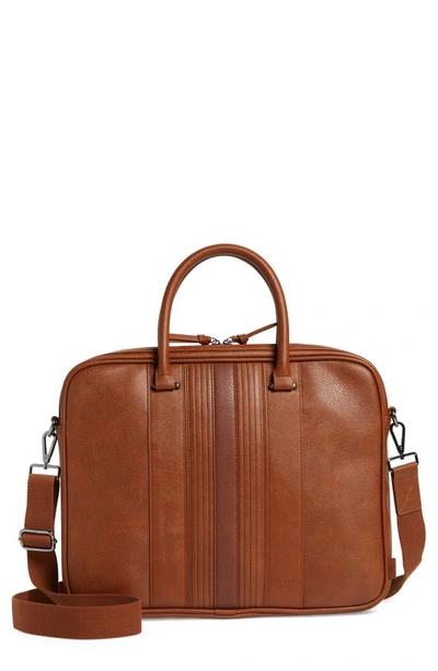 Ted Baker Nevver Stripe Faux Leather Document Bag In Tan