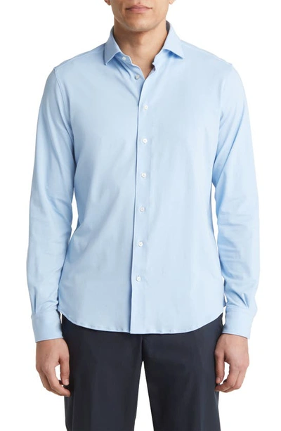 Emanuel Berg 4flex Modern Fit Knit Button-up Shirt In Light Blue