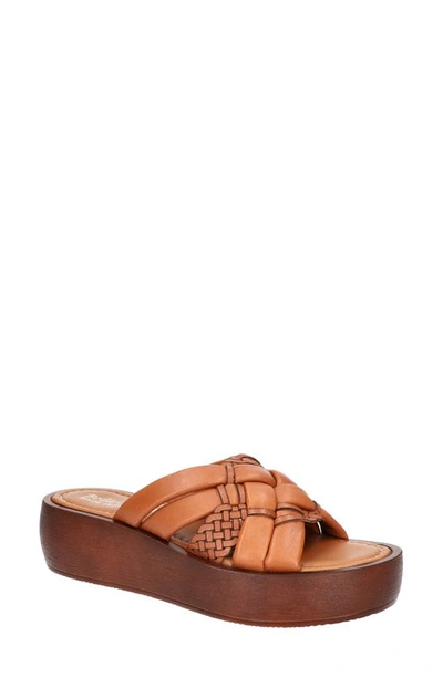 Bella Vita Woven Platform Slide Sandal In Whiskey Leather