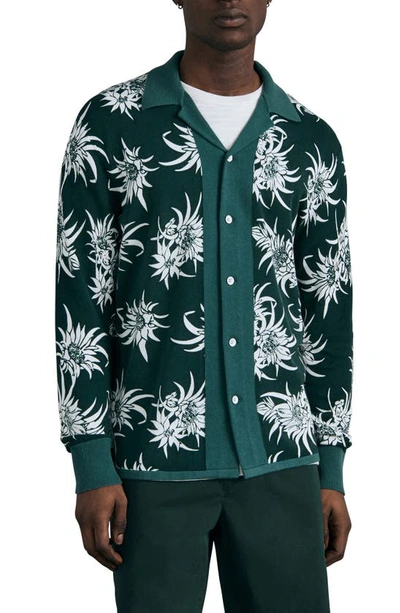 Rag & Bone Lorne Floral Knit Button-up Camp Shirt In Pineapple Green