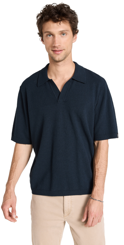 Rag & Bone Zuma Johnny Collar Terry Cloth Polo In Navy