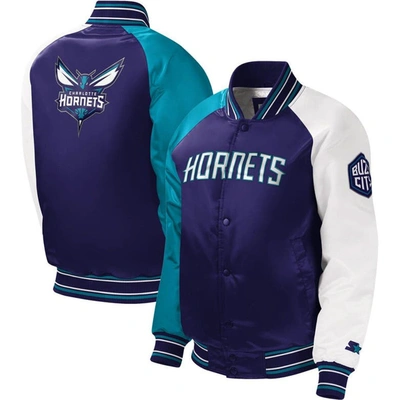 Starter Kids' Youth  Purple Charlotte Hornets Raglan Full-snap Varsity Jacket