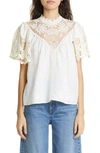 Ulla Johnson Sofia Short-sleeve Scalloped Lace Top In Ivory