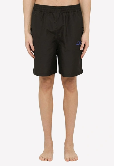 Off-white Black Swim Boxer Shorts With Prints