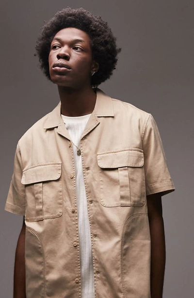 Topman Short Sleeve Button-up Utility Shirt In Neutral ModeSens