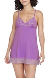 Skarlett Blue Obsessed Lace Trim Jersey Babydoll Chemise & Thong In Purple