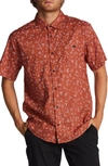 Billabong Sundays Mini Print Short Sleeve Cotton Button-up Shirt In Red Clay