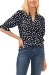 Cece Floral Split Neck Blouse In Rich Black