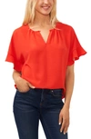 Cece Ruffle Sleeve Crepe Blouse In Poppy Red