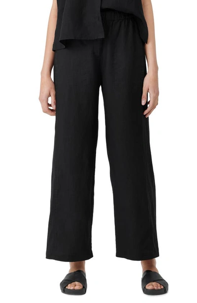 Eileen Fisher Wide Leg Organic Linen Ankle Pants In Black