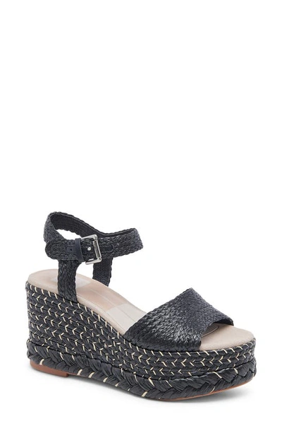 Dolce Vita Tiago Raffia Platform Sandal In Black Raffia
