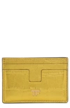 Tom Ford T-line Metallic Croc Embossed Leather Card Holder In Mimosa