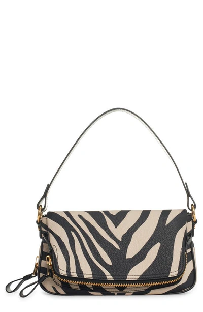 Tom Ford Zebra Stripe Calfskin Leather Shoulder Bag In Black