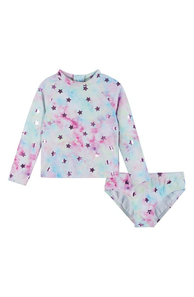 Andy & Evan Kids' Girl's Tie Dye-print Rashguard Set In Purple Tie Dye