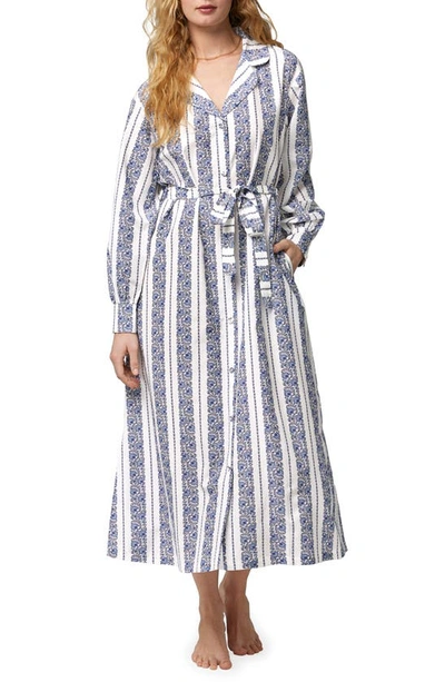 Bedhead Pajamas Floral Stripe Cotton & Silk Button-up Caftan In Provencal Stripe