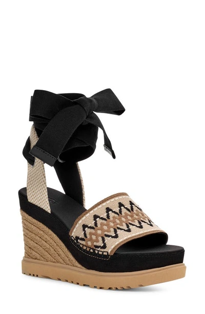 Ugg Abbot Ankle Wrap Wedge Sandal In Black