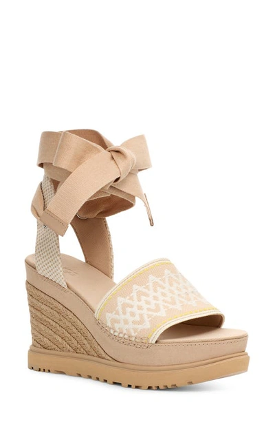 Ugg Abbot Ankle Wrap Wedge Sandal In Driftwood